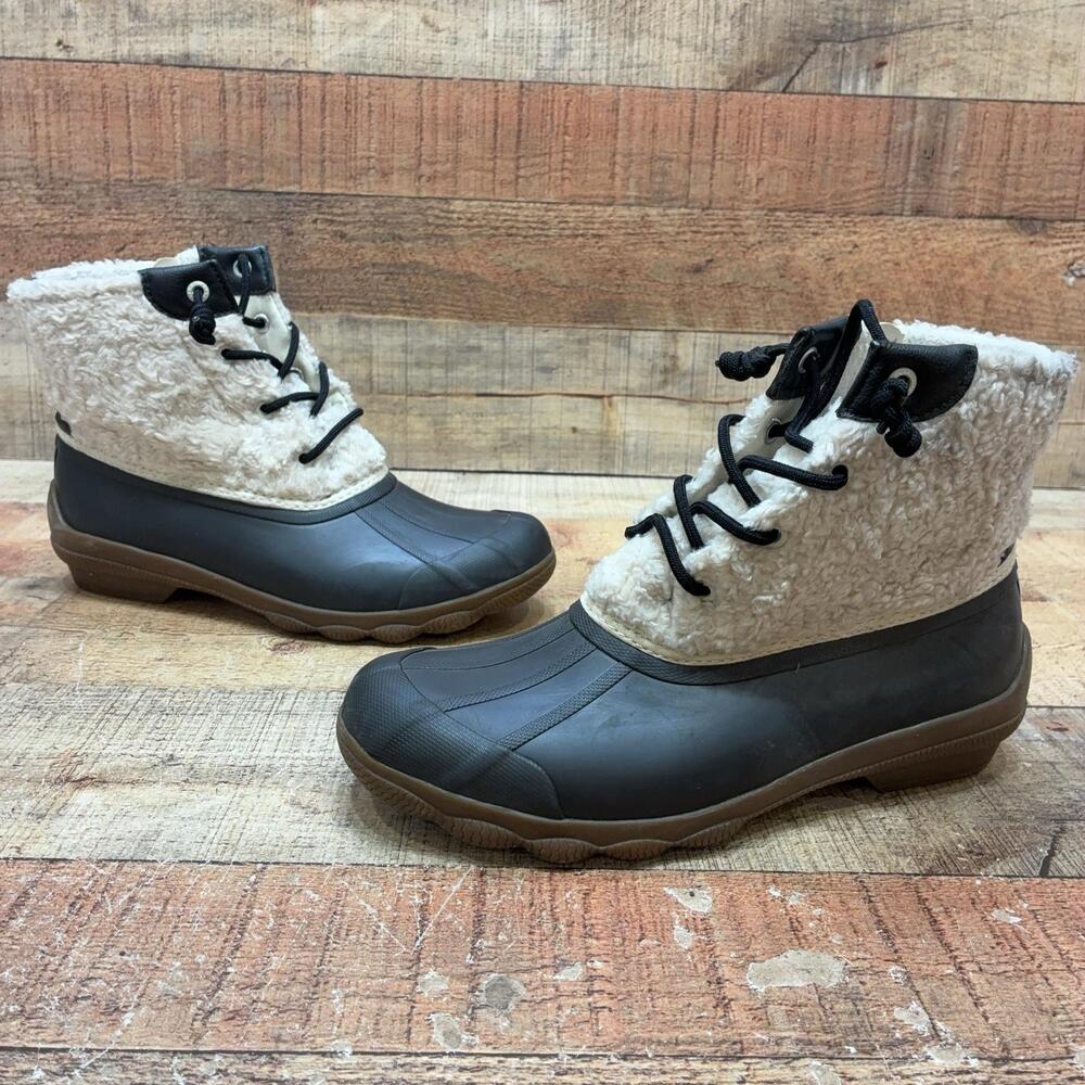 Sperry STS87083 Snow Boots Womens Size 7.5 Black Faux Fur Ankle Water Resistant